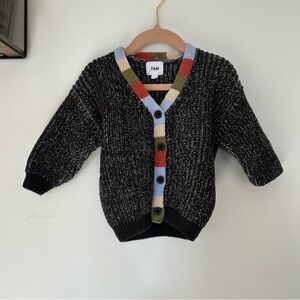 7AM Enfant Chunky Cardigan Black Melange Size 12-18 Months